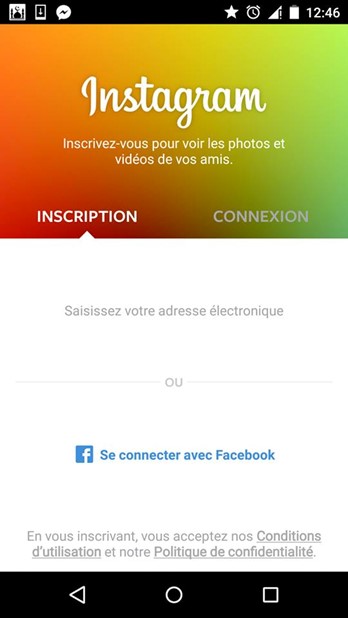 Inscription sur Instagram