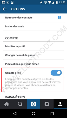 Rendre un compte Instagram privé