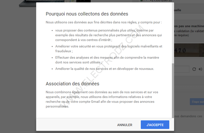 Étape de création d'un compte Gmail