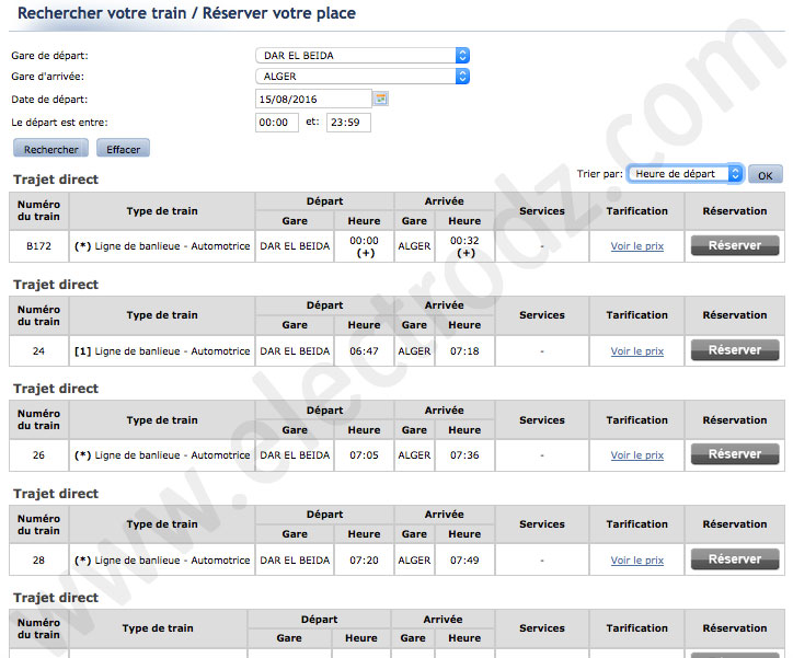 horaires du train Dar El Beida - Alger