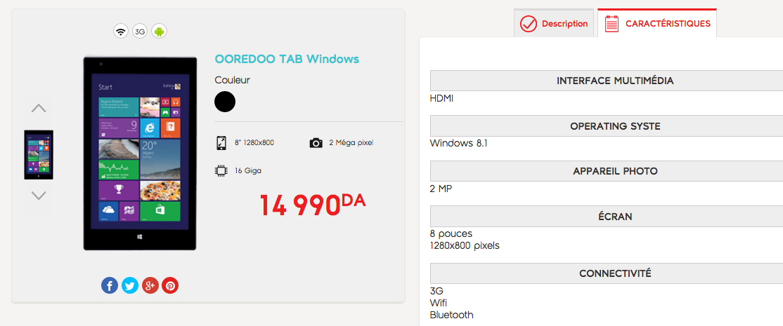 Tablette OOREDOO W8B