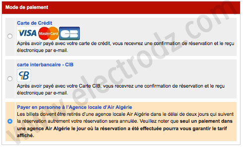 Payement en ligne Air ALgérie
