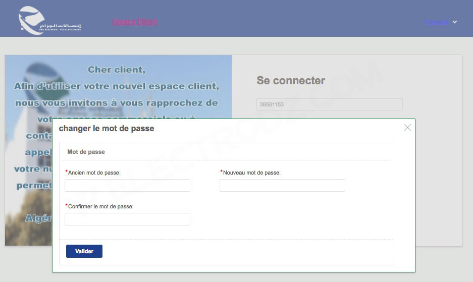 Changer le mot de passe de l'espace client d'Algérie Télécom