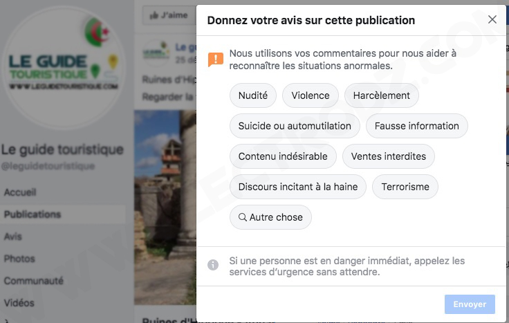 Raison de suppression d'une vidéo Facebook