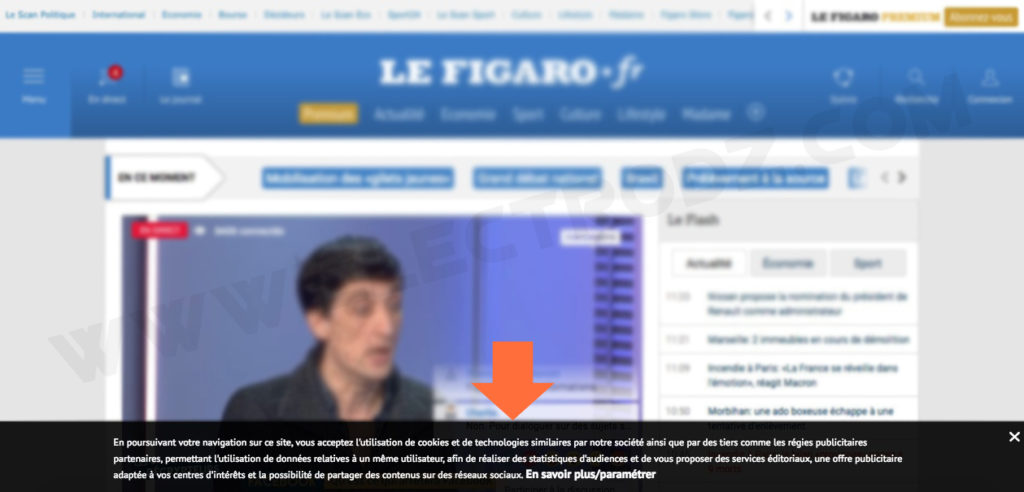 Le site "Le Figaro" demande l'autorisation pour utiliser les Cookies