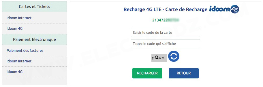 Formulaire de rechargement 4G